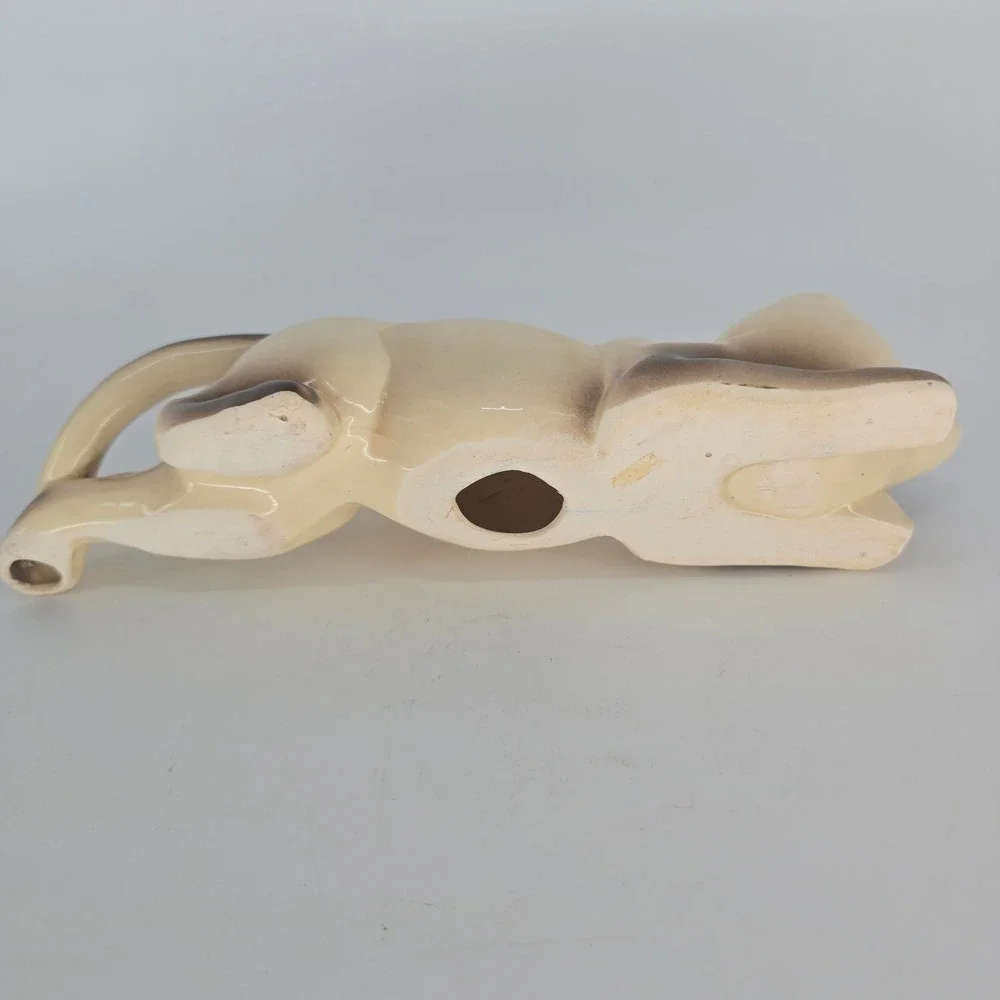 Vintage MCM Siamese Cat Figurine Blue Eyes Reclining Ceramic Kitsch Decor